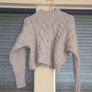 She + Sky Gray Cowl Neck Cable Knit Sweater
